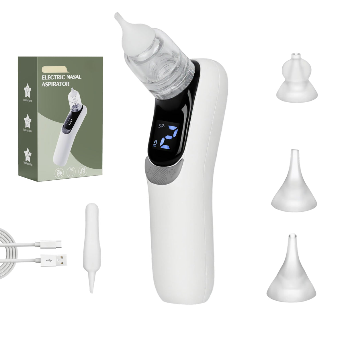Qulief nasal aspirator front view showing compact design for gentle on-the-go nose cleaning.