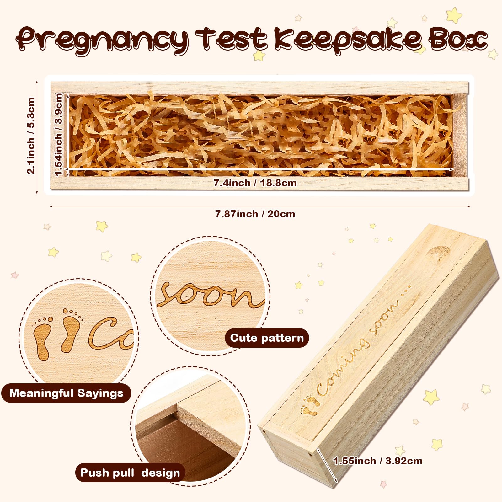 Qunclay pregnancy test keepsake box open shows pull design for easy access to mementos.
