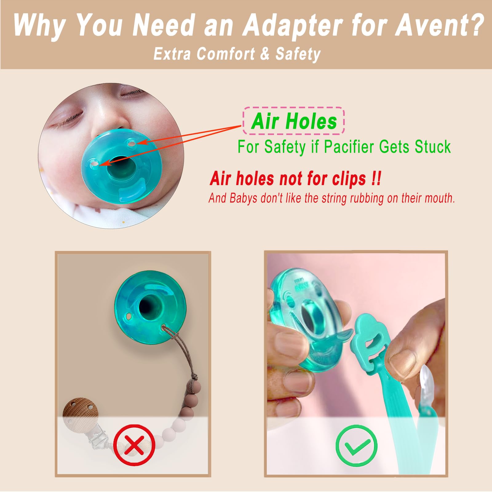 Qunland 100% food-grade silicone pacifier clip feels gentle on gums.
