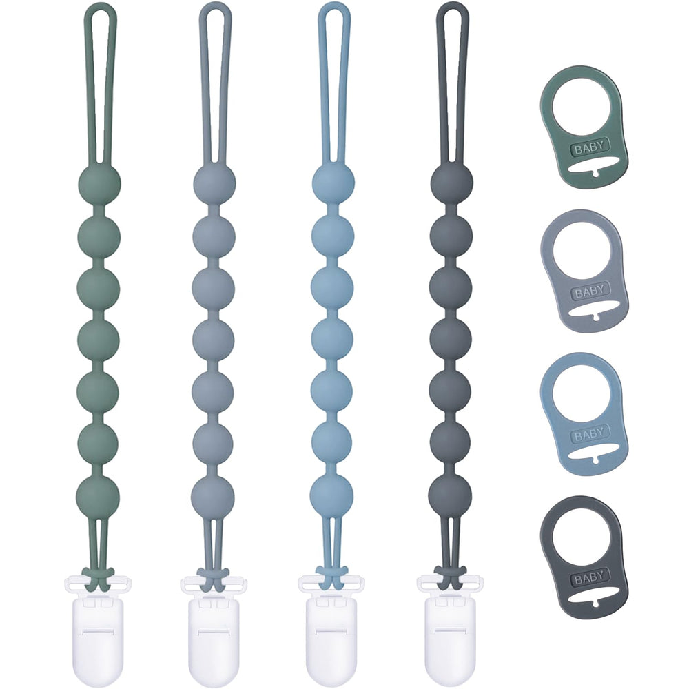 Qunland silicone pacifier clip blue close-up showing secure fit and color option for dummies