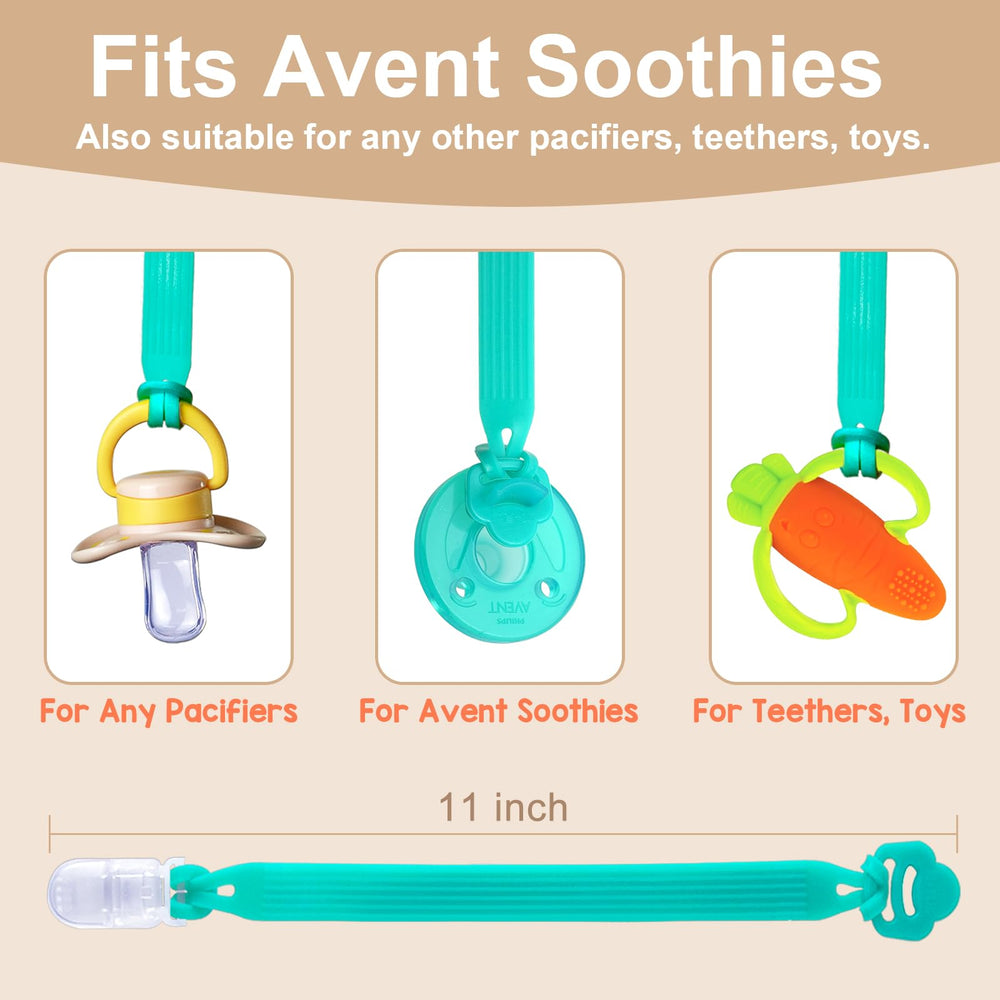 Qunland Avent Soothie clip demonstrates one-piece attachment for secure use.