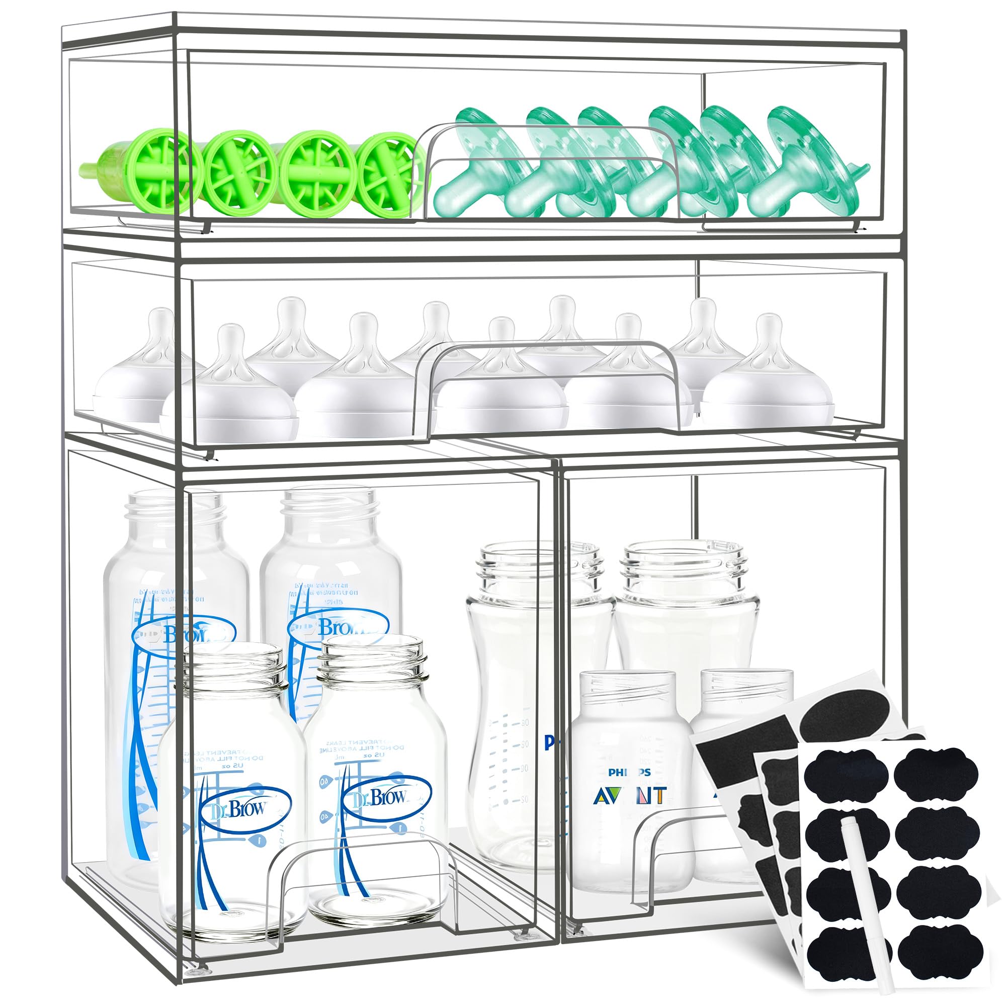 Qunland baby bottle organizer 4pack stackable drawers helps keep newborn essentials neatly organized