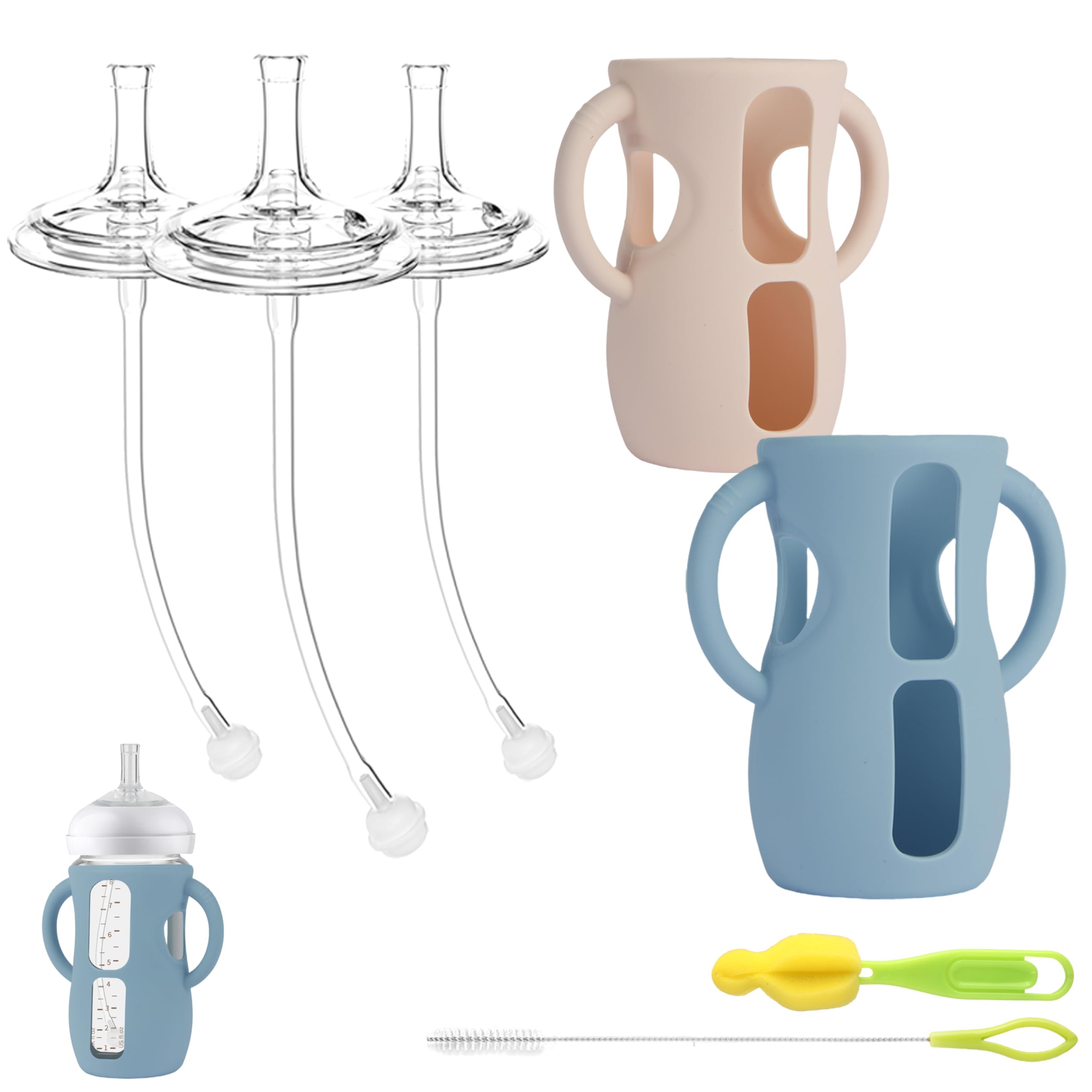 Qunland baby holding and learning to drink with ergonomic kit.