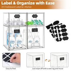 Qunland bottle organizer with labels featuring 24 waterproof chalkboard labels for customization.