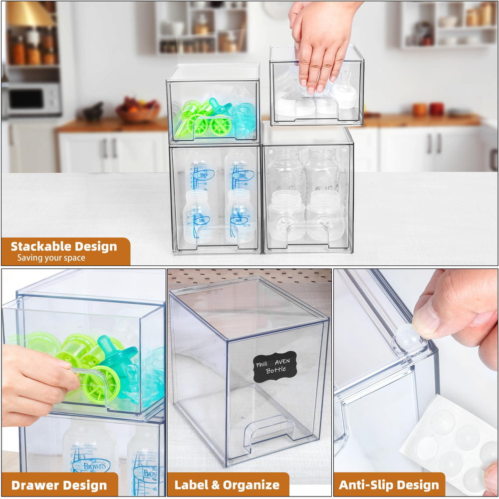 Qunland compact 4-pack setup suitable for nursery counters, bathroom vanities, or pantry.