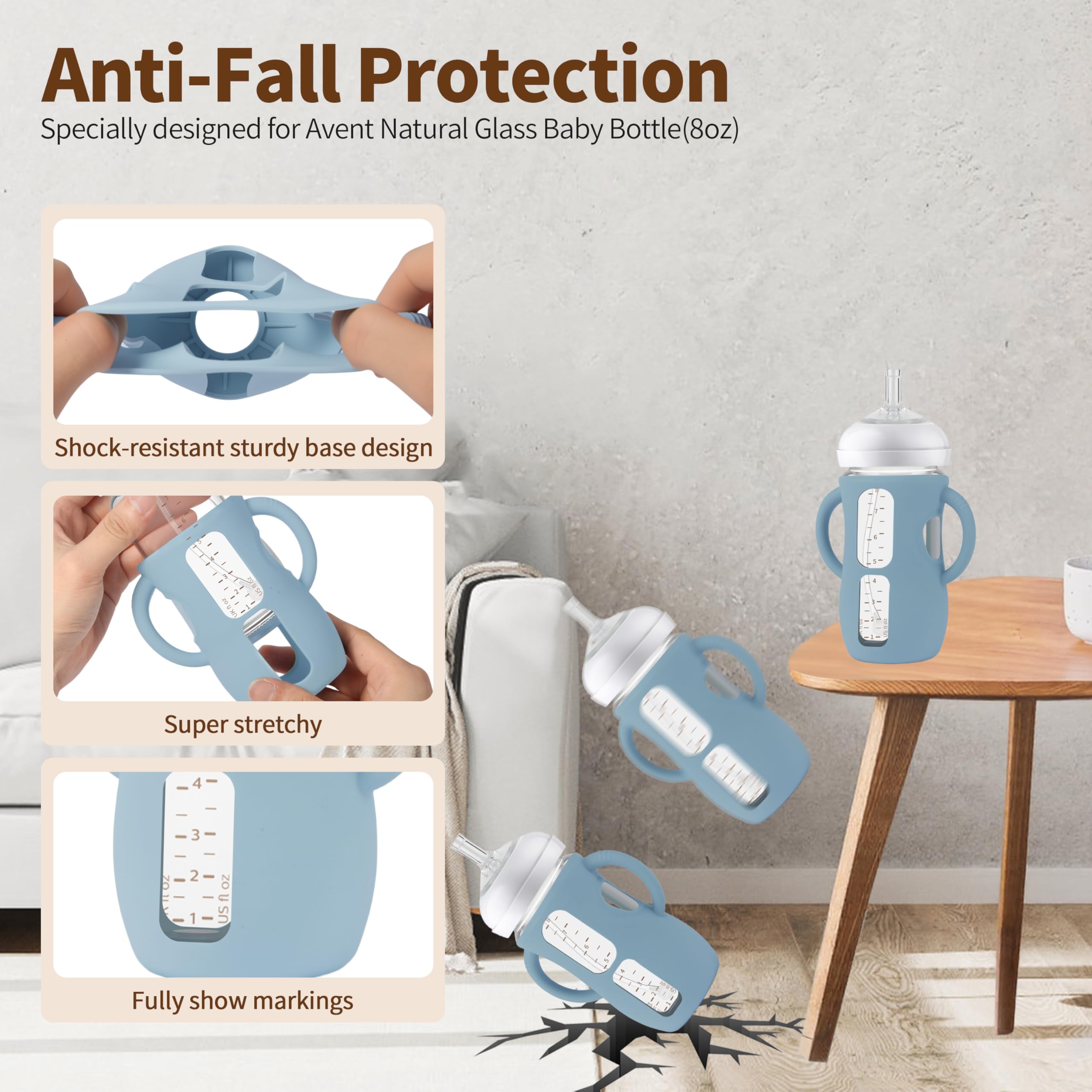 Qunland silicone sleeves provide anti-drop protection during self-feeding sessions.