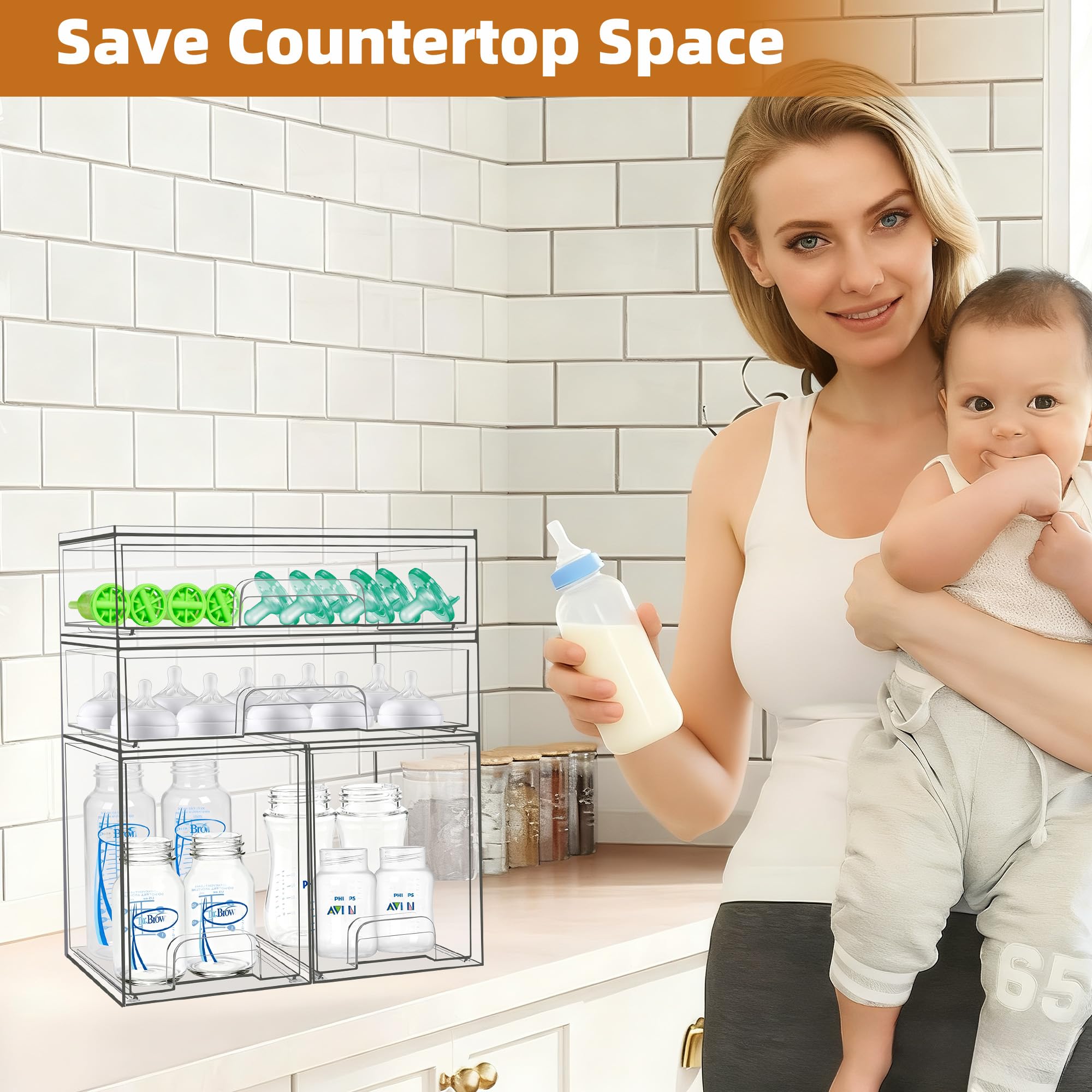 Qunland stackable drawer bins large and small maximize counter and cabinet space