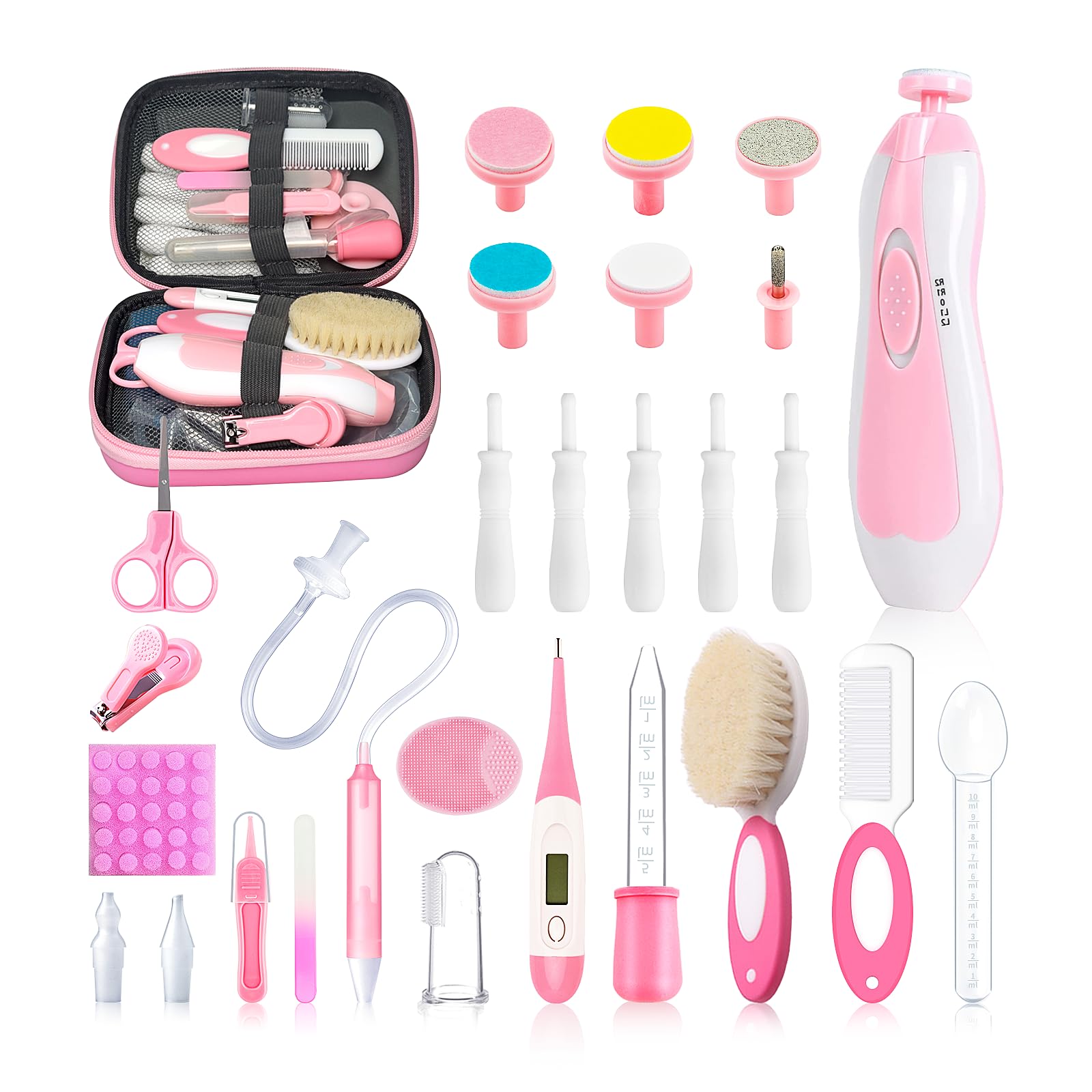 Qunlions life 28-in-1 baby care kit front view pink for easy newborn grooming