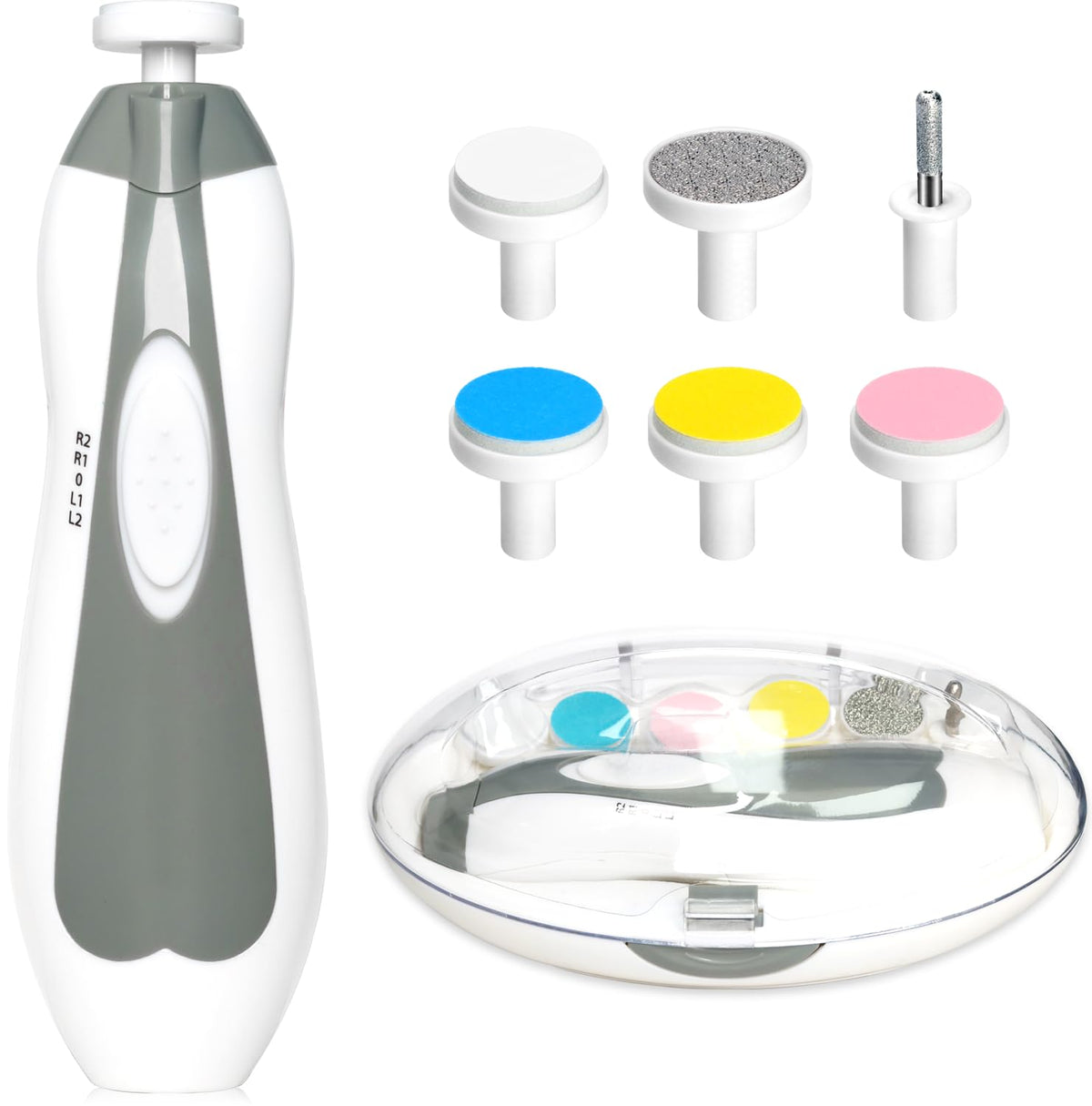 Qunlions Life baby nail trimmer electric front view showing compact, easy-to-hold design.