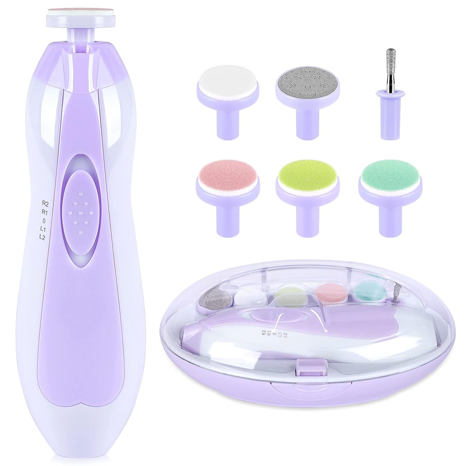 Qunlions Life baby nail trimmer purple overview—compact all-in-one grooming for precise baby nails.