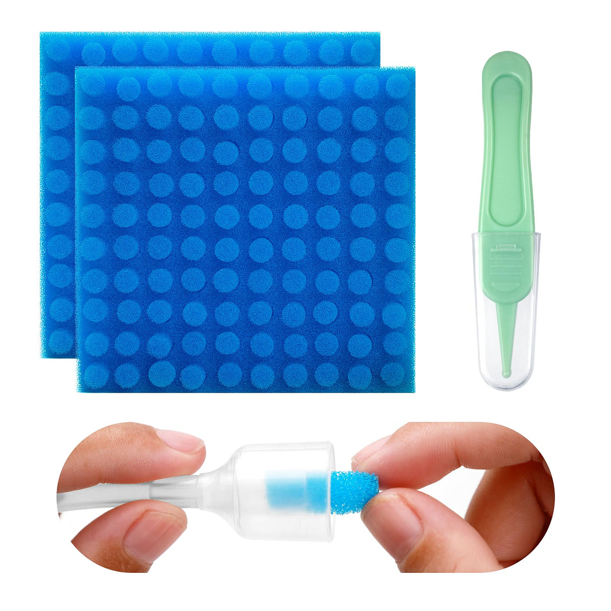 Qunlions life nasal aspirator filters 200-pack close-up, showing hygienic foam for safer baby care