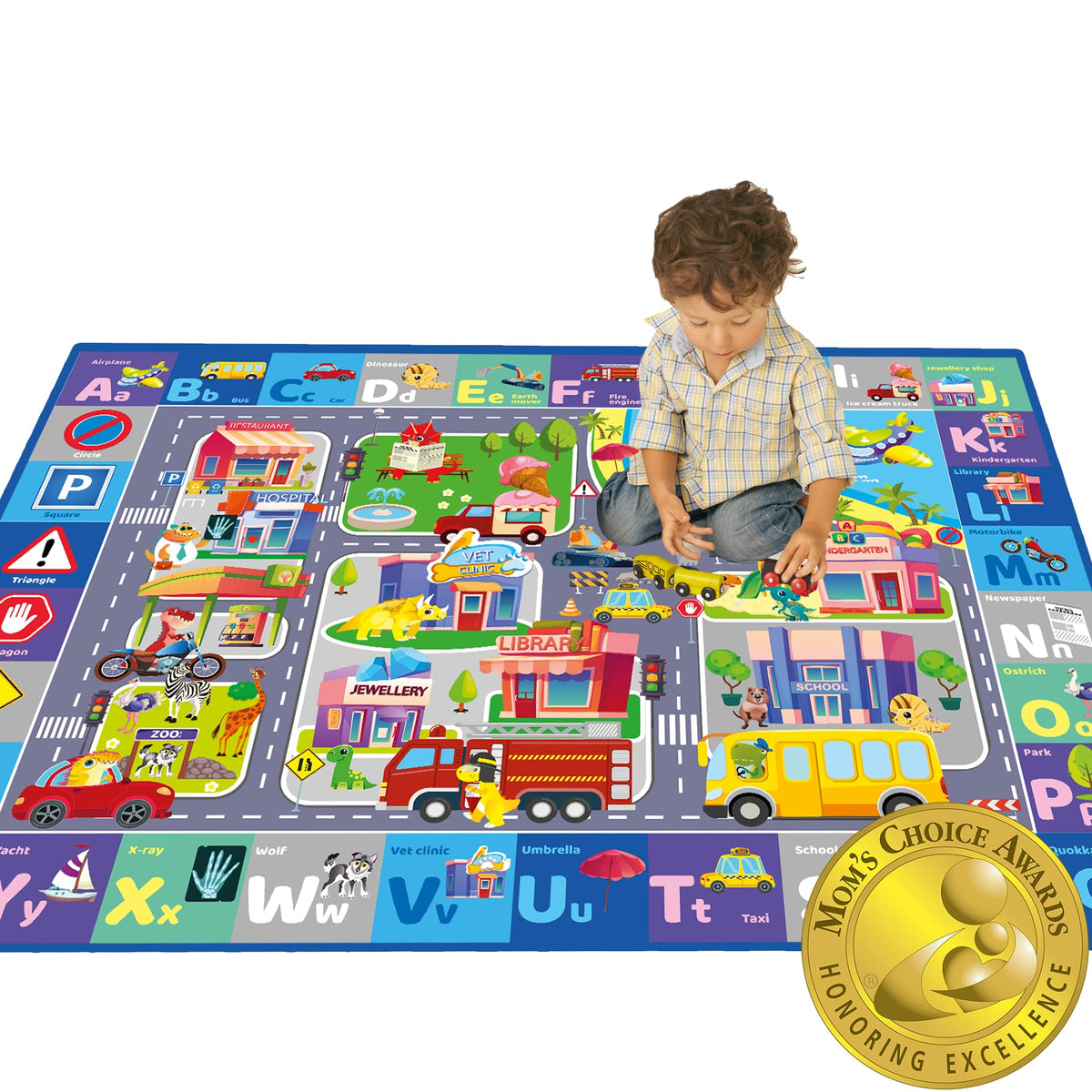 QUOKKA ABC Floor Play Mat with city design supports early learning and imaginative play