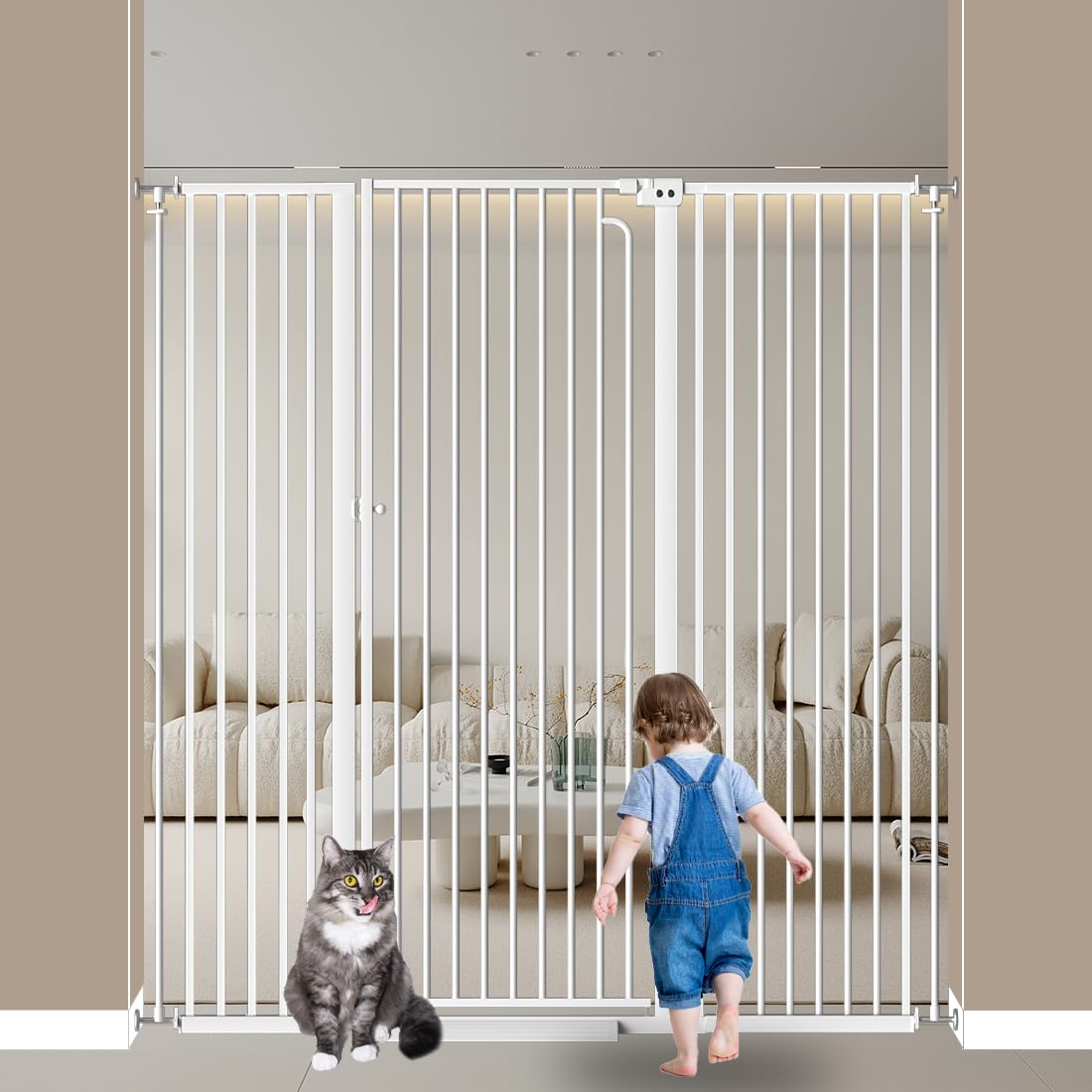 Qonimm 57-inch cat gate wide view offers a safe doorway barrier for pets and kids.