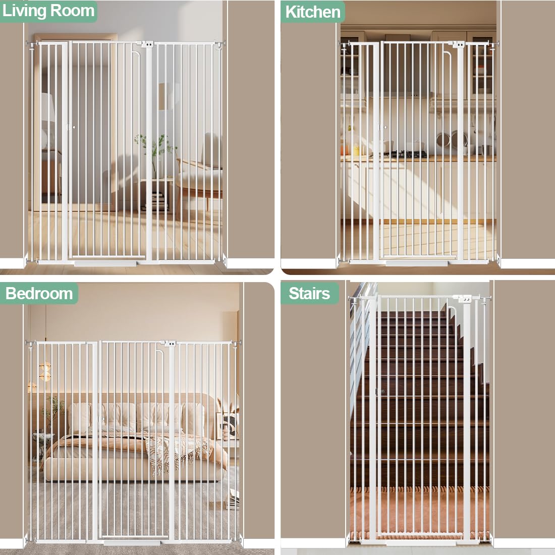 Qonimm thickened steel pipes close-up underscores durable, chew-resistant, long-lasting gate.