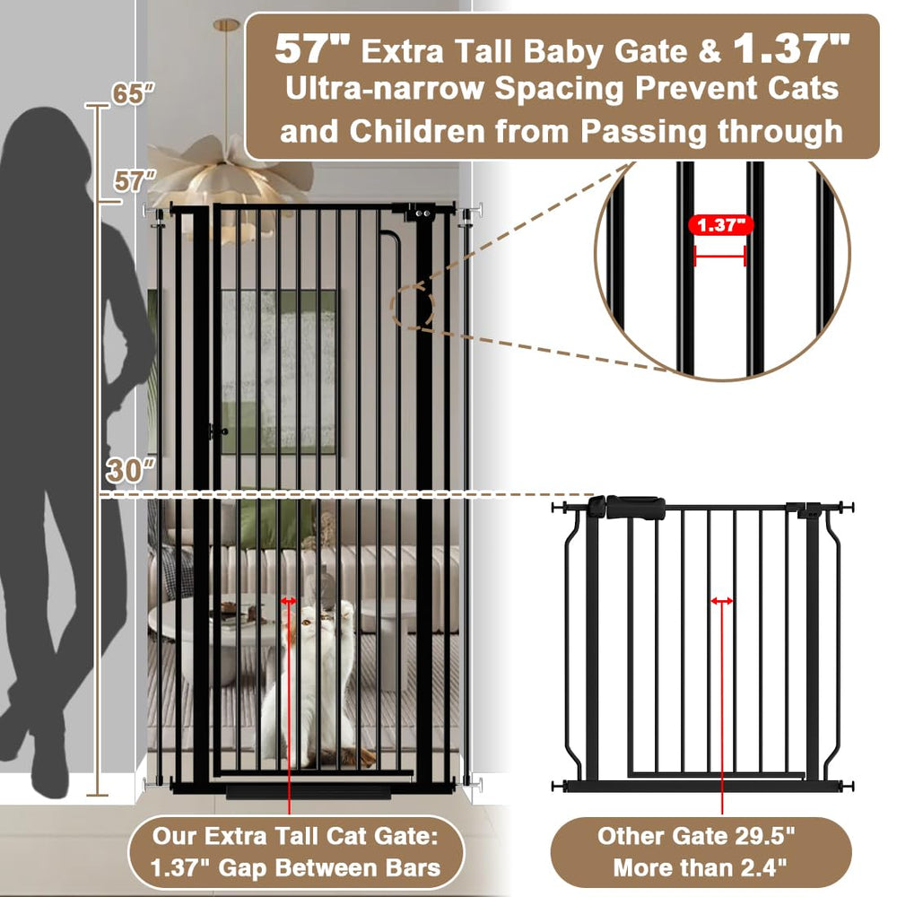 Qonimm wide cat gate in doorway and stairs controlling access