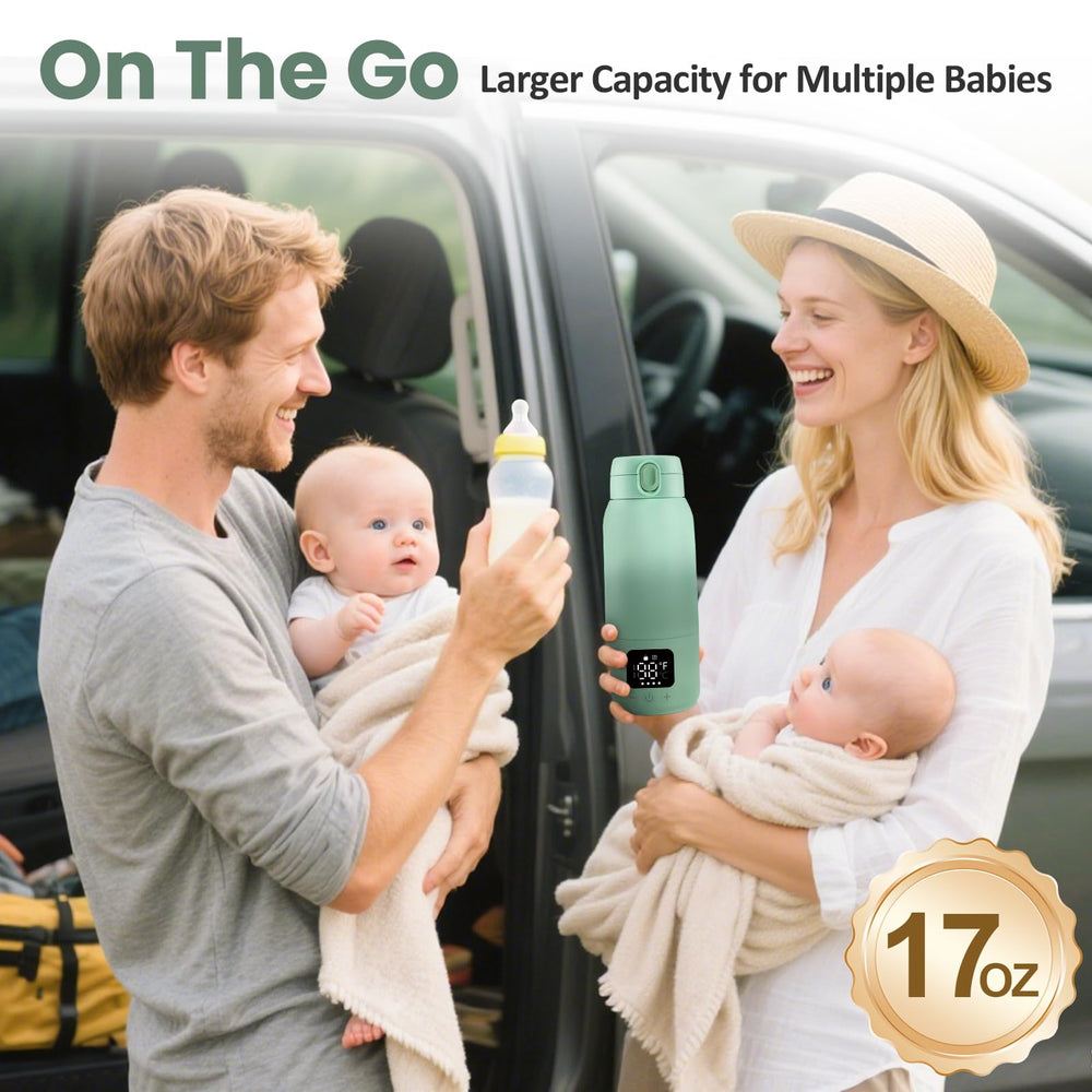Qupite bottle warmer used on the go with cordless convenience for travel.