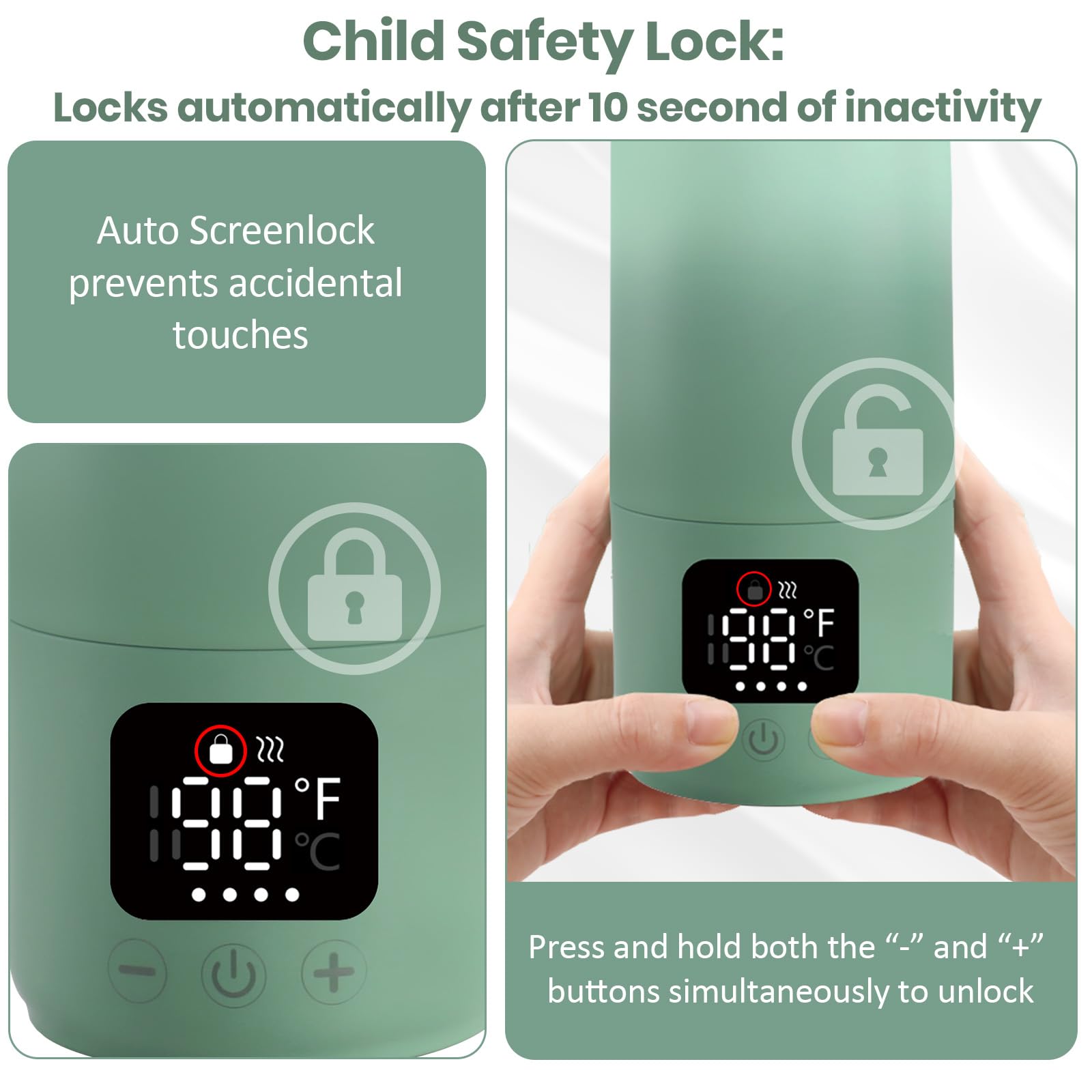 Qupite child safety lock prevents accidental activation during busy days.