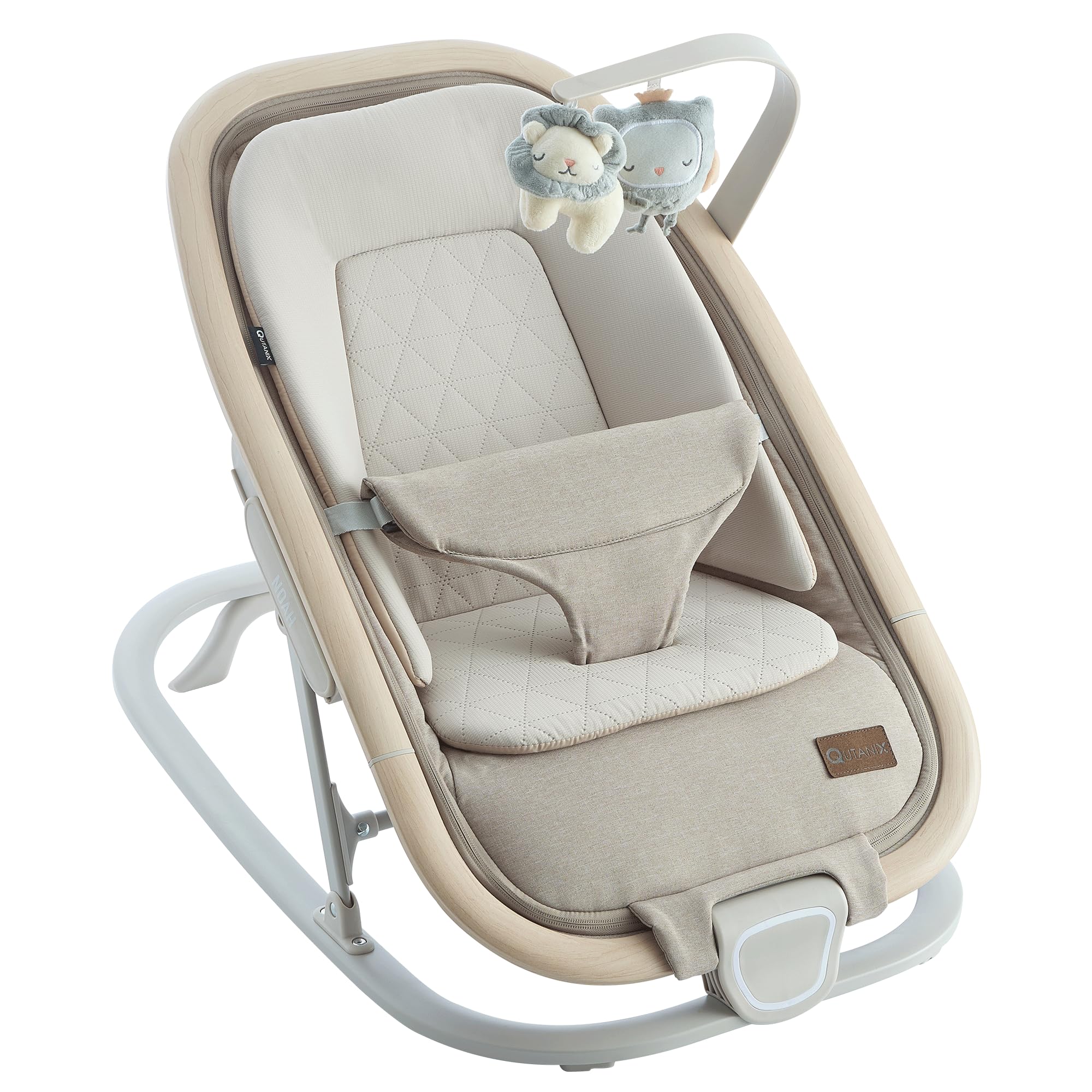 Qutanix 2-in-1 baby bouncer beige front view for gentle rocking