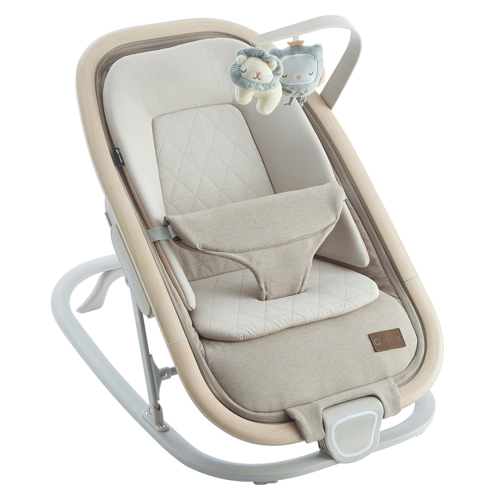 Qutanix 2-in-1 baby bouncer beige front view for gentle rocking