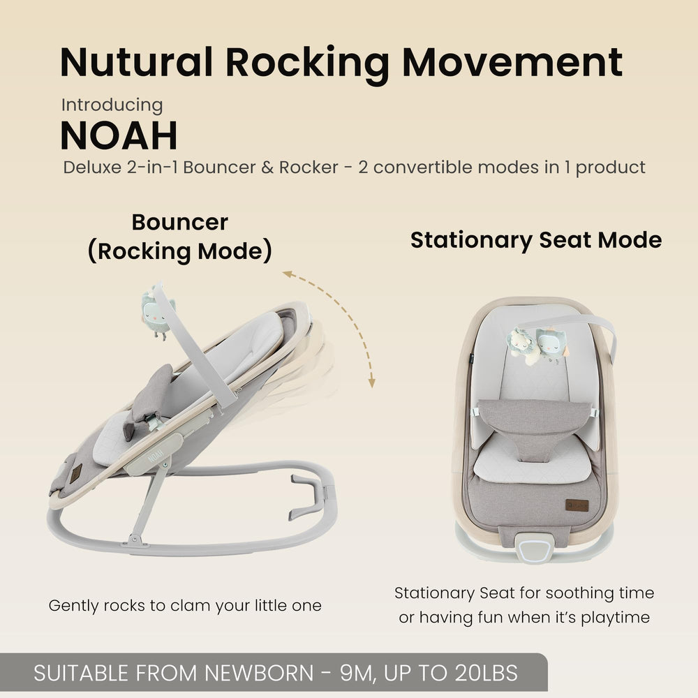 Qutanix 2-in-1 baby bouncer beige side view highlighting portability