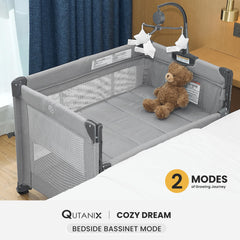 QUTANIX co-sleeper with retractable side for easy nighttime access