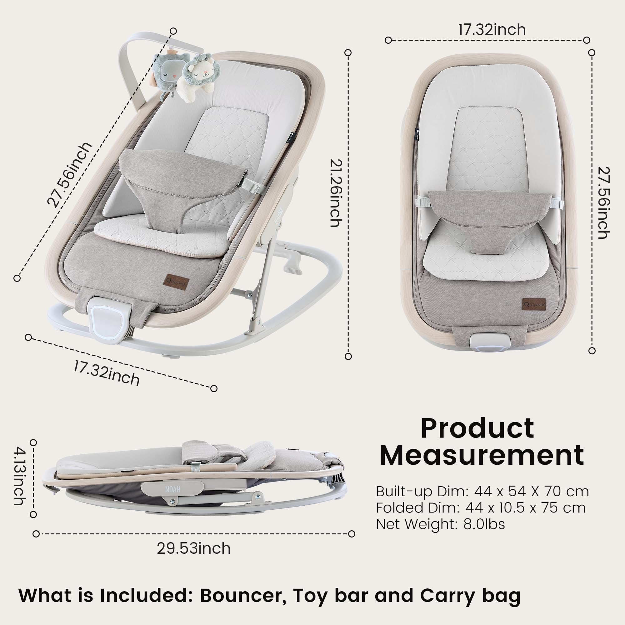 Qutanix folded bouncer compact for easy storage and travel
