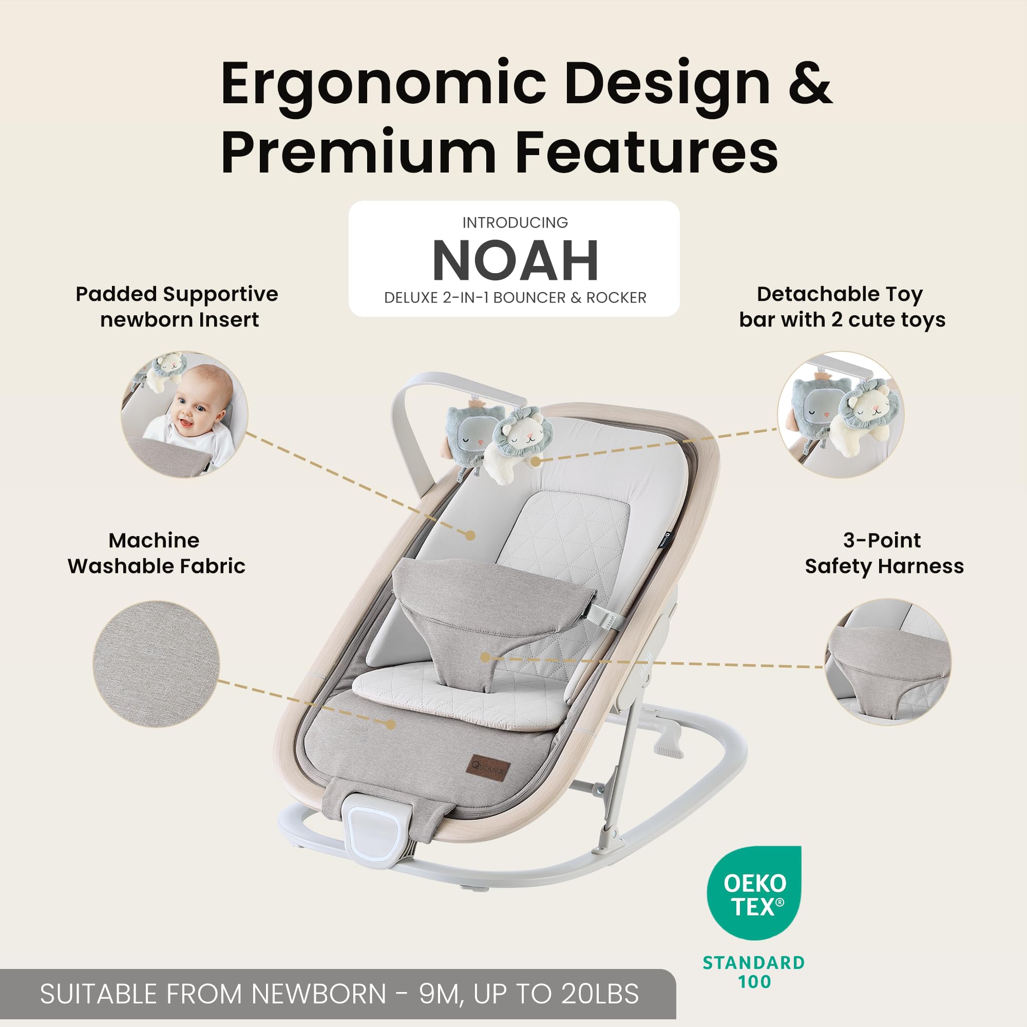 Qutanix newborn insert in soft knitted fabric offers extra support