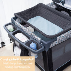QUTANIX newborn napper with canopy offers shaded daytime naps.