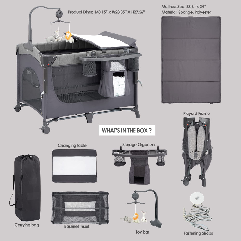 QUTANIX portable crib folded for travel in included tote bag