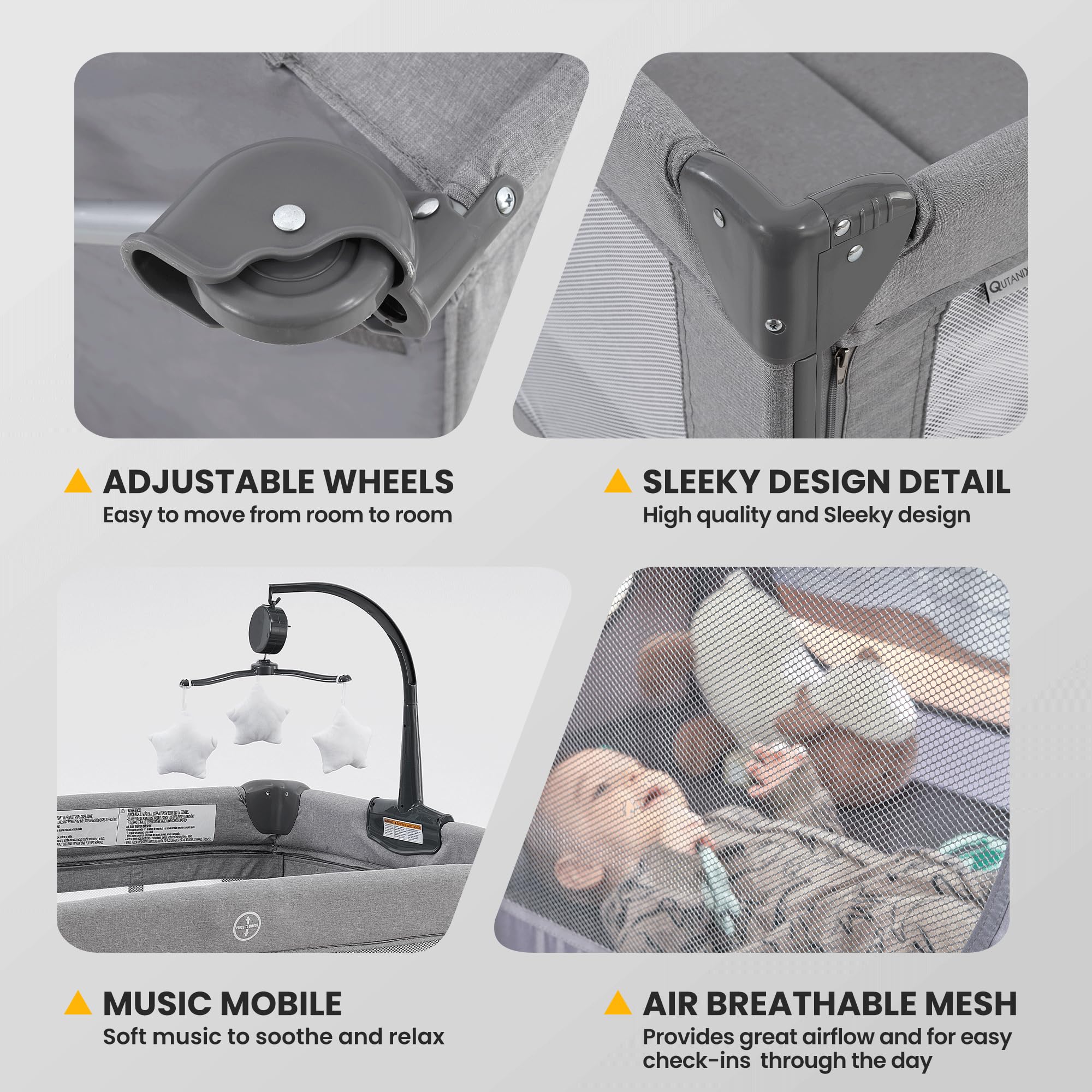 QUTANIX sturdy steel frame supports safe sleep and play