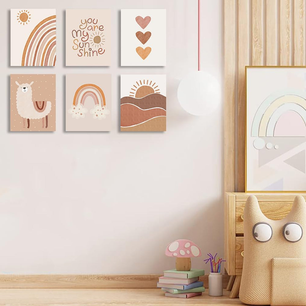 Quzenu Sweet Rainbow nursery poster highlights soft tones for a cheerful girl room.