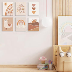 Quzenu Sweet Rainbow nursery poster highlights soft tones for a cheerful girl room.
