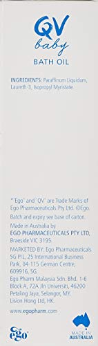 QV Baby Bath Oil dermatologist-tested label for safe daily use