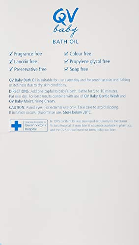 QV Baby Bath Oil gentle formula highlighting nourishing, fragrance-free care