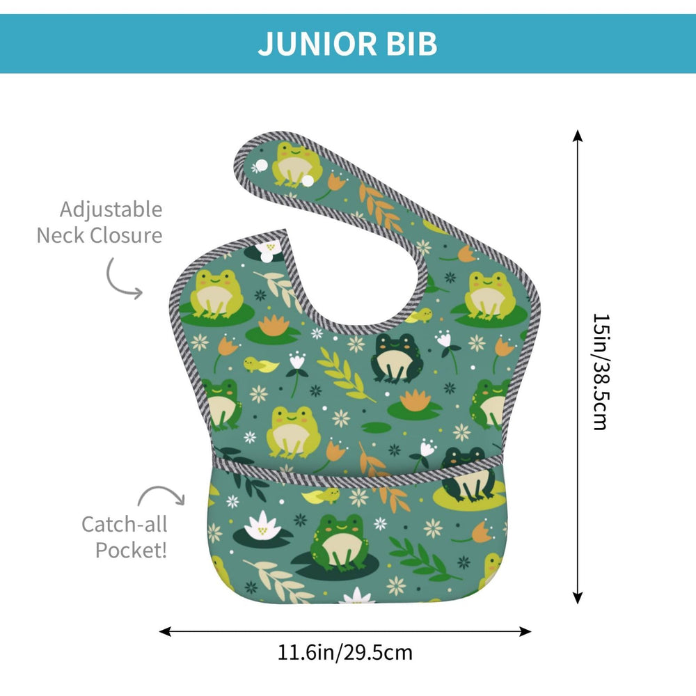Qwalnely Frog Bibs close-up reveals soft fabric and comfortable fit
