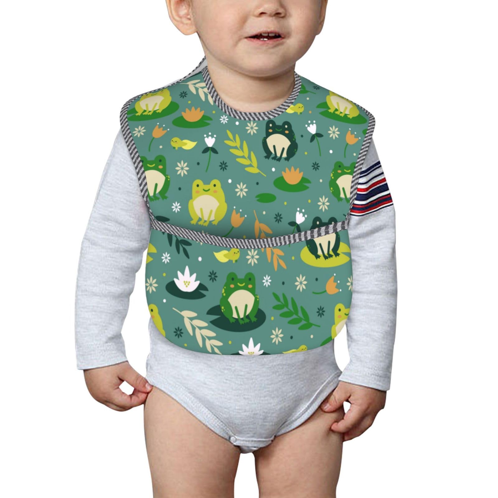 Qwalnely Frog Bibs front pocket catches leftovers during meals