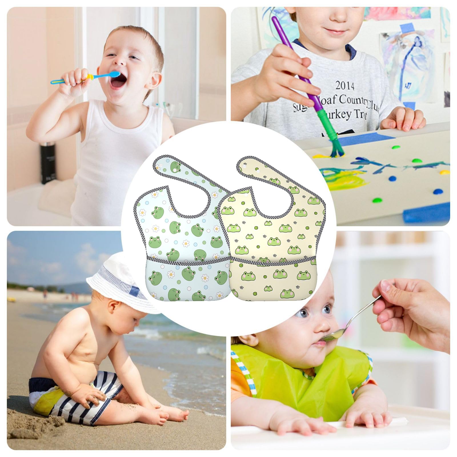 Qwalnely Frog Bibs two-pack offers practical, cute feeding protection