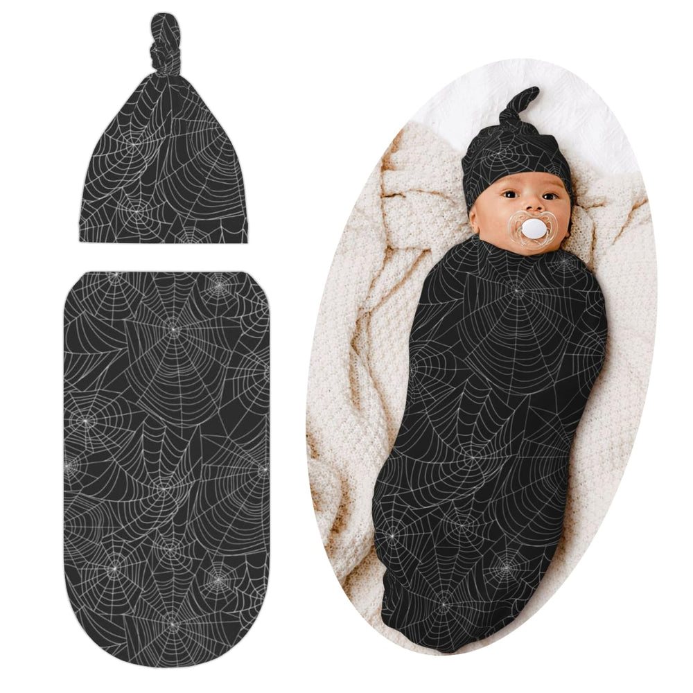 Qwalnely Gothic swaddle blanket with hat ready for cozy newborn sleep.
