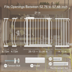 QwickNesty extended-width gate fits openings 52.76–57.48 inches for versatile blocking.