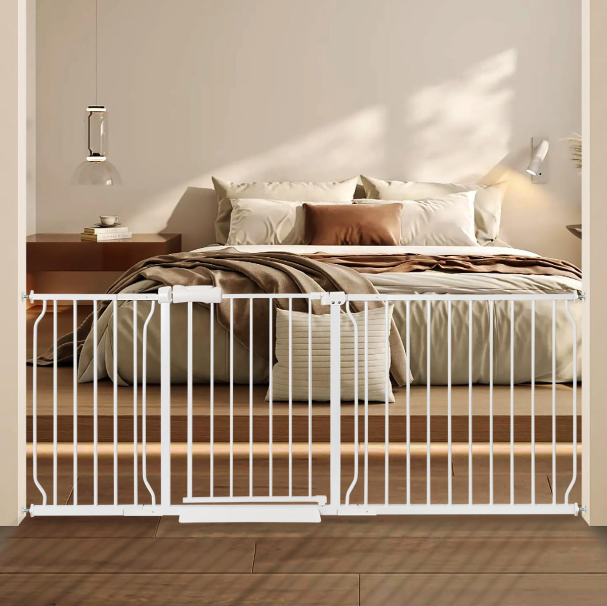 QwickNesty extra wide baby gate installed in a doorway for easy passage