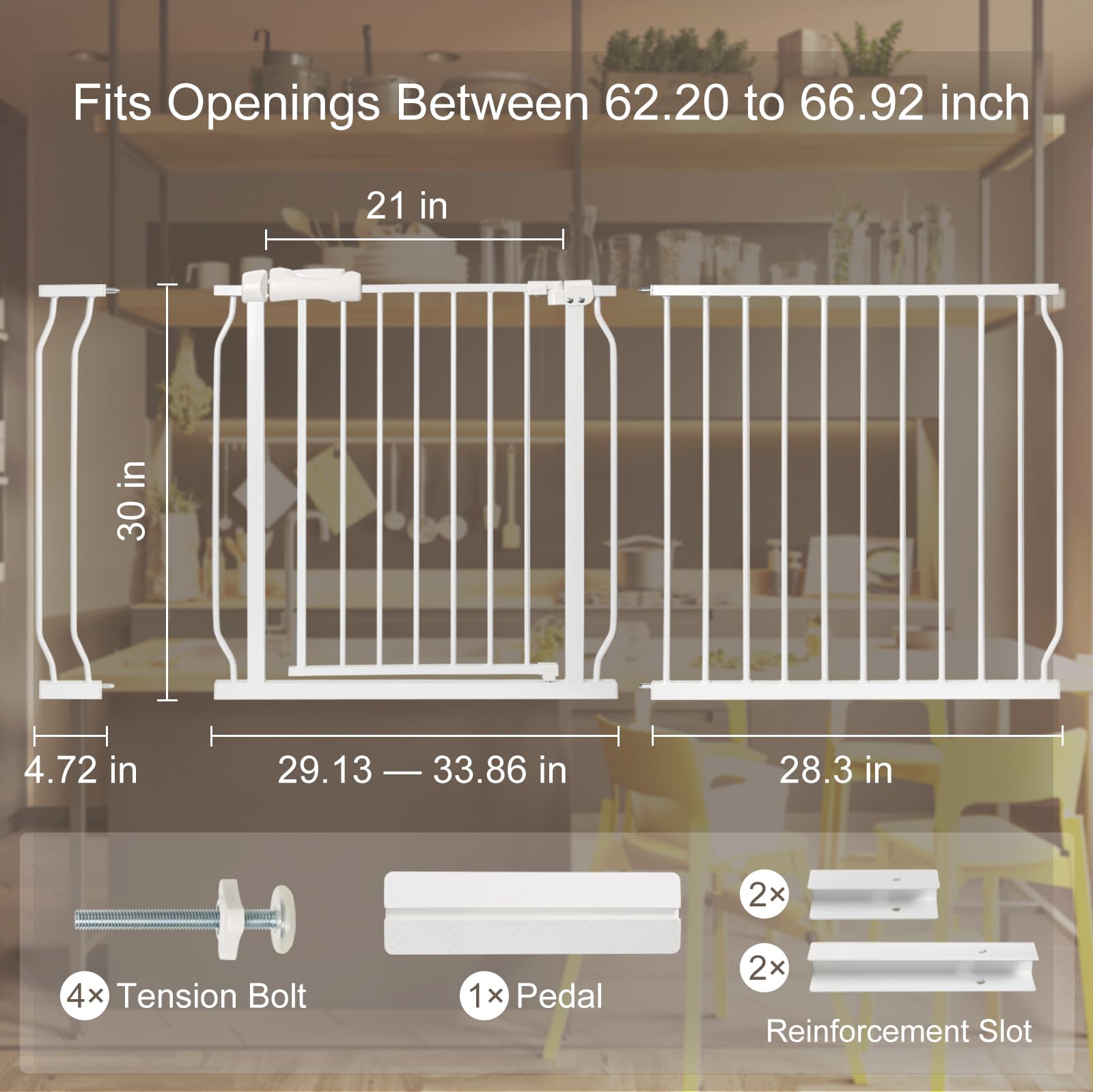 QwickNesty pressure-mounted gate shows tool-free, no-drill security for open-entry spaces.
