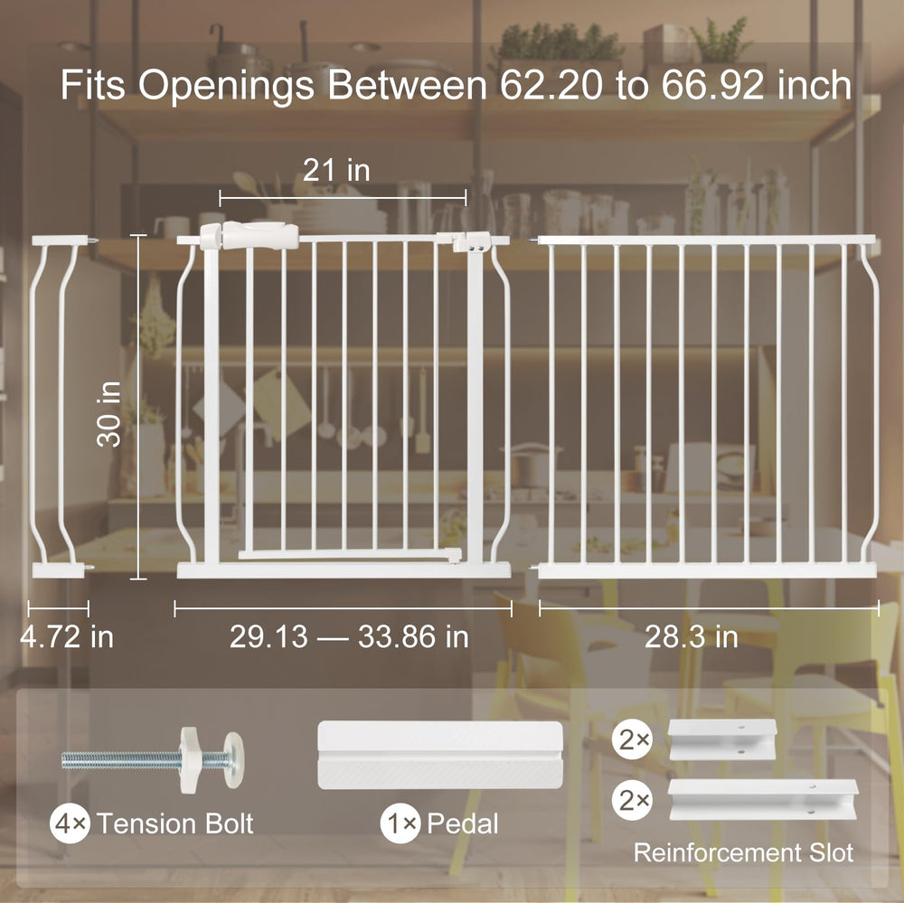 QwickNesty pressure-mounted gate shows tool-free, no-drill security for open-entry spaces.