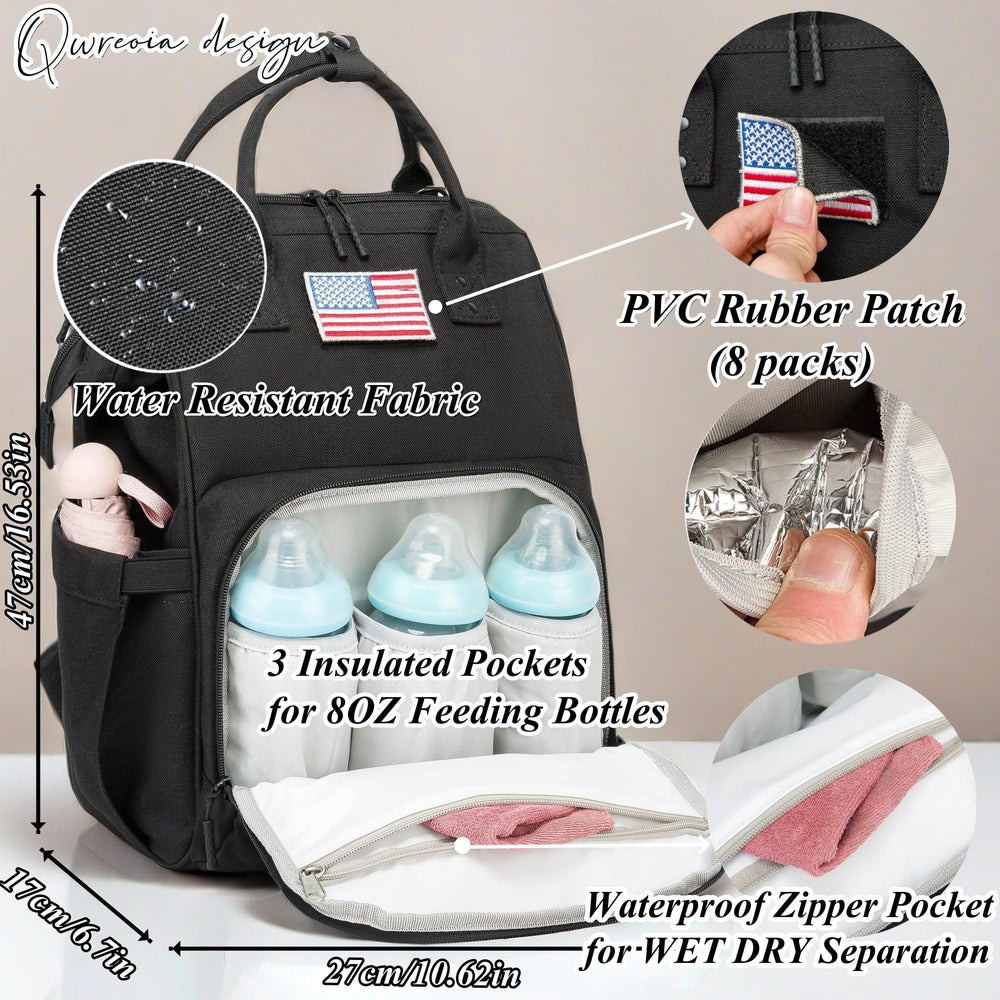QWREOIA diaper bag backpack back view showing padded straps for comfort