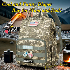 QWREOIA diaper bag camo insulated pocket close-up highlights bottle storage and temperature control.