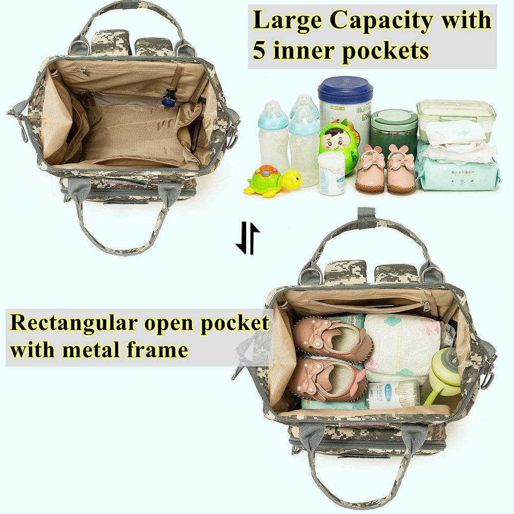 QWREOIA diaper bag camo multiple pockets keep essentials organized.