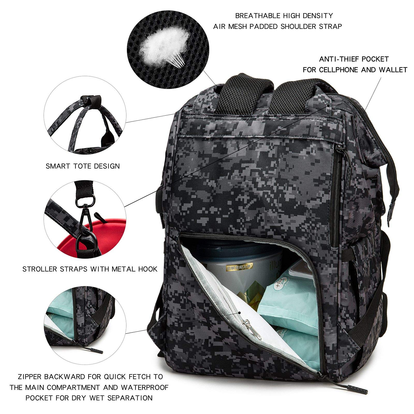QWREOIA diaper bag backpack insulated pocket keeps bottles at right temperature