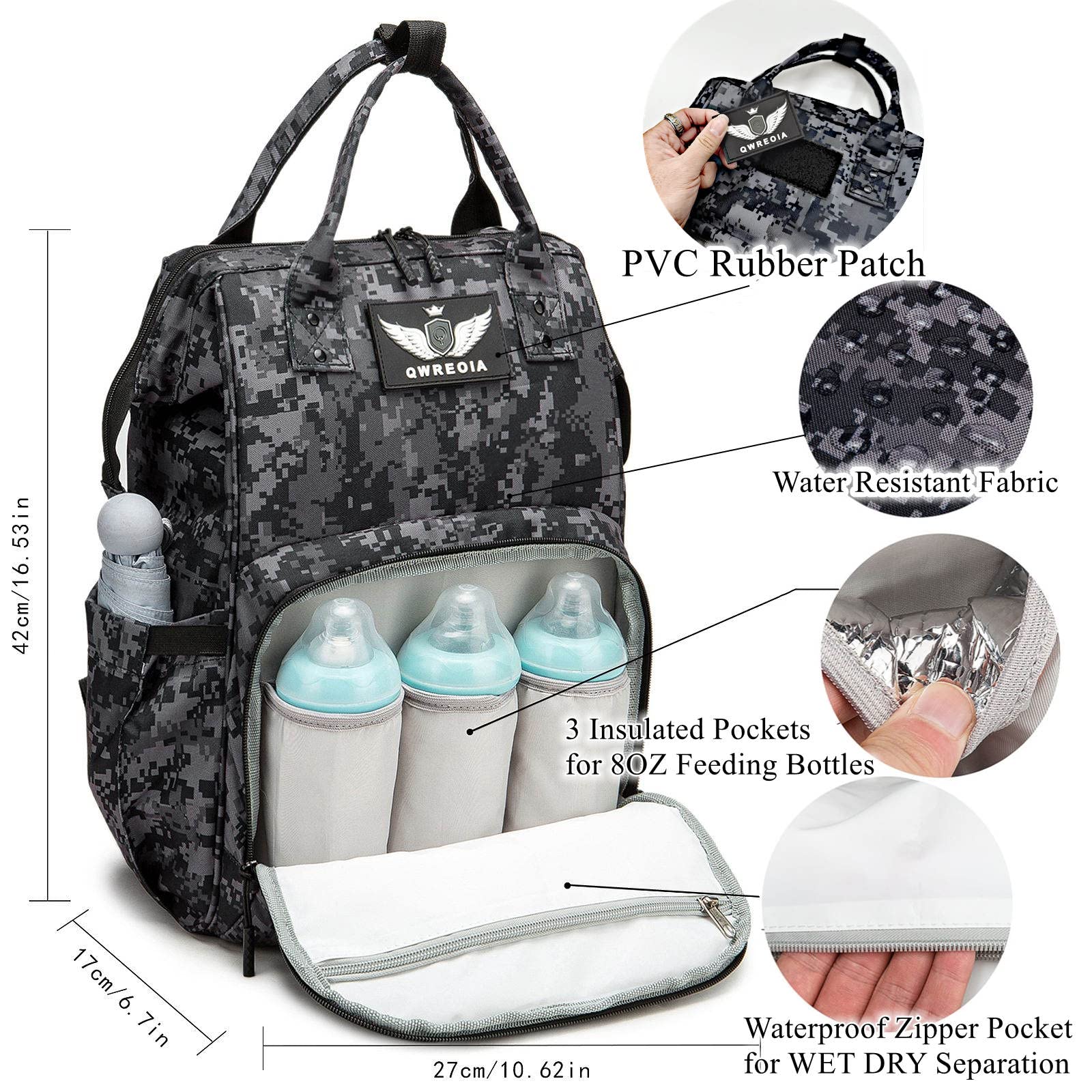 QWREOIA diaper bag backpack USB port enables on the go charging during outings