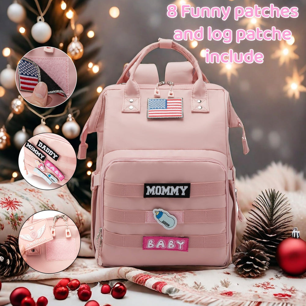 QWREOIA diaper bag backpack waterproof fabric resists spills during daily outings.