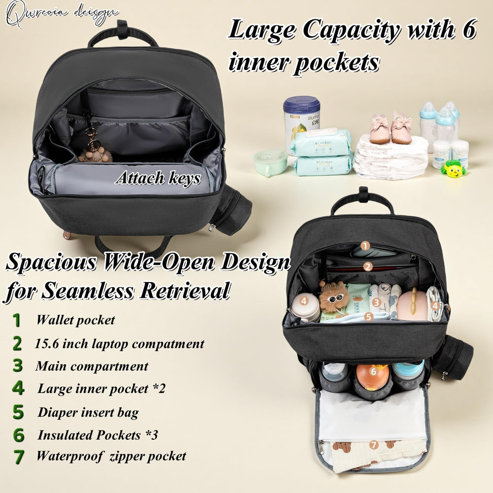 QWREOIA Expandable Diaper Bag Backpack changing pad included for quick diaper changes