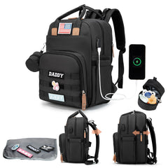 QWREOIA Expandable Diaper Bag Backpack front view features durable vegan leather for everyday travel